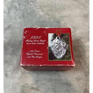 1998 Madison Ave 24% Lead Crystal Christmas Ball Ornament w/ Star Design